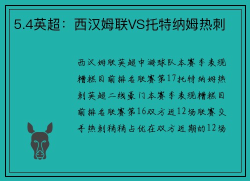 5.4英超：西汉姆联VS托特纳姆热刺